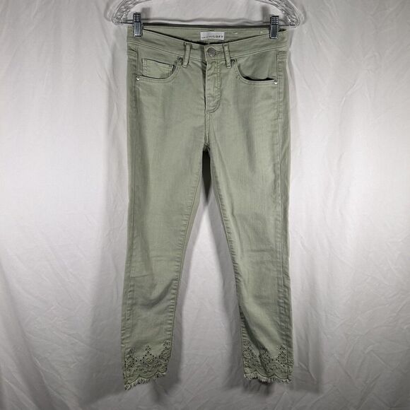 Loft Jeans Women's 0 Green Denim Button Zip Mid Rise Skinny Crop - Picture 1 of 10